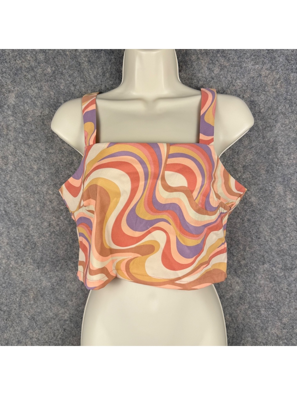 Altar’d State Crop Top Straps Zip Back Peach Cream Gold Retro Size Medium 737